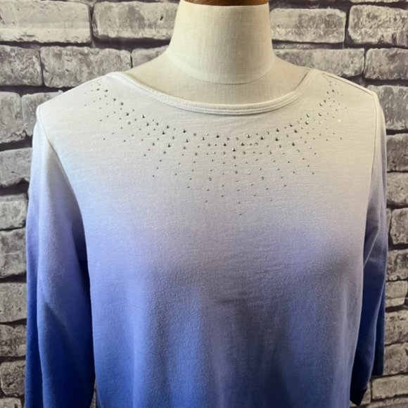 Chico's Zenergy Blue & White 3/4 Sleeve Blouse Size Large - Picture 2 of 8